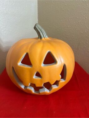 Orange Ceramic Jack-O'-Lantern Halloween Decoration Light up